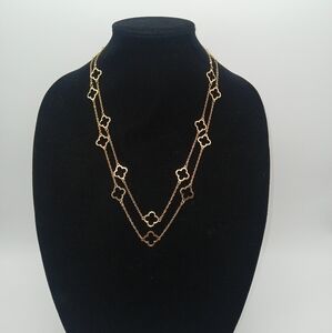 Gold-tone Hollow Clover Style Double Strand Necklace 12.5​​